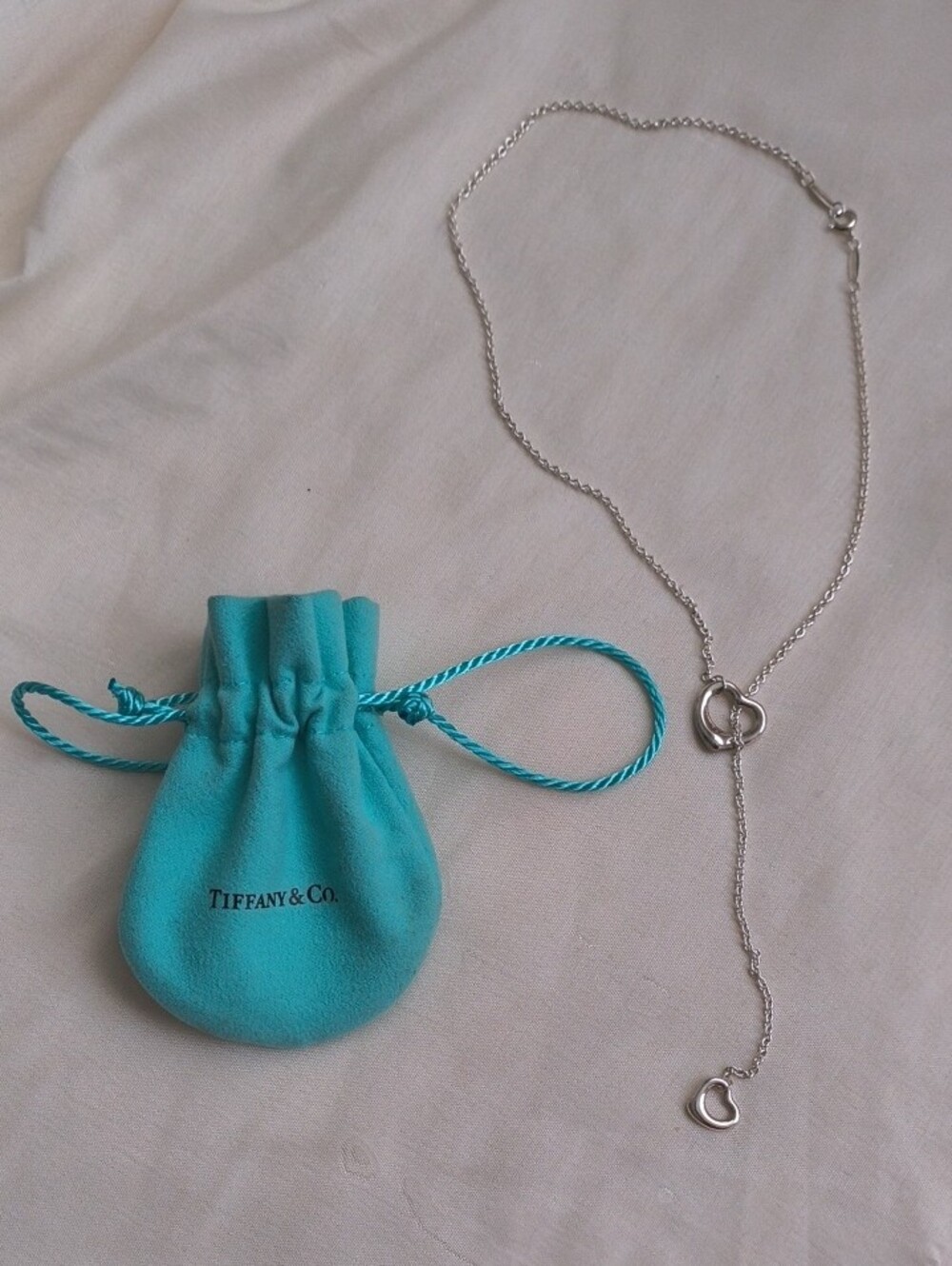 Tiffany & Co. Silver Lariat Necklace with Open Heart Accents - Blue Pouch - Picture 4 of 17